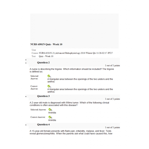NURS 6501N Week 10 Quiz 2 - Patho (40/40 Points)