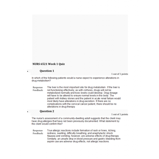 NURS 6521N Week 1 Quiz 1 - Question and Answers