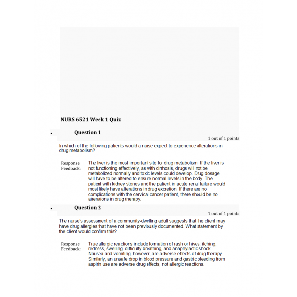 NURS 6521N Week 1 Quiz 1 - Question and Answers