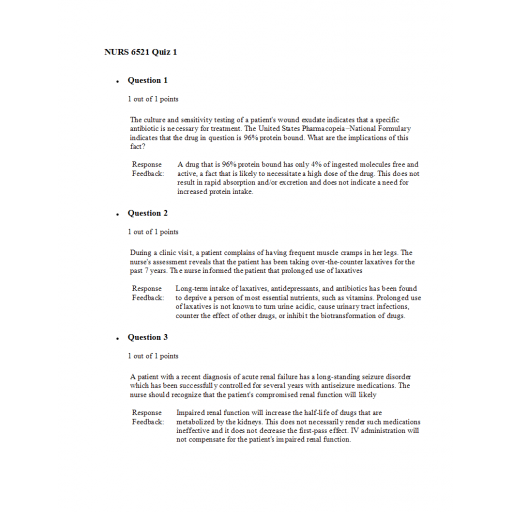 NURS 6521N Week 1 Quiz 2 - Question and Answers
