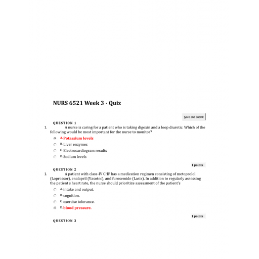 NURS 6521N Week 3 Quiz 2 - Question and Answers (Two Sets)
