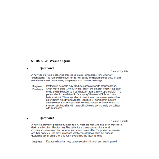NURS 6521N Week 4 Quiz 1 - Question and Answers