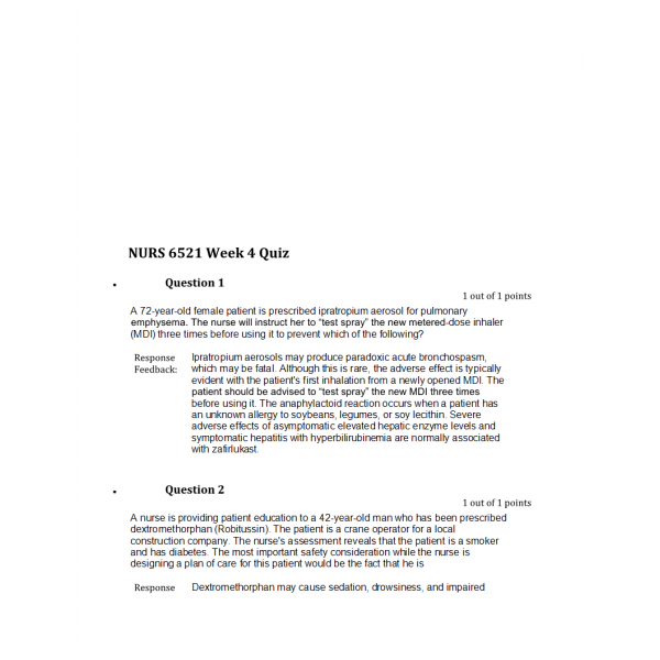 NURS 6521N Week 4 Quiz 1 - Question and Answers