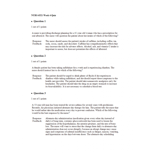 NURS 6521N Week 4 Quiz 2 - Question and Answers