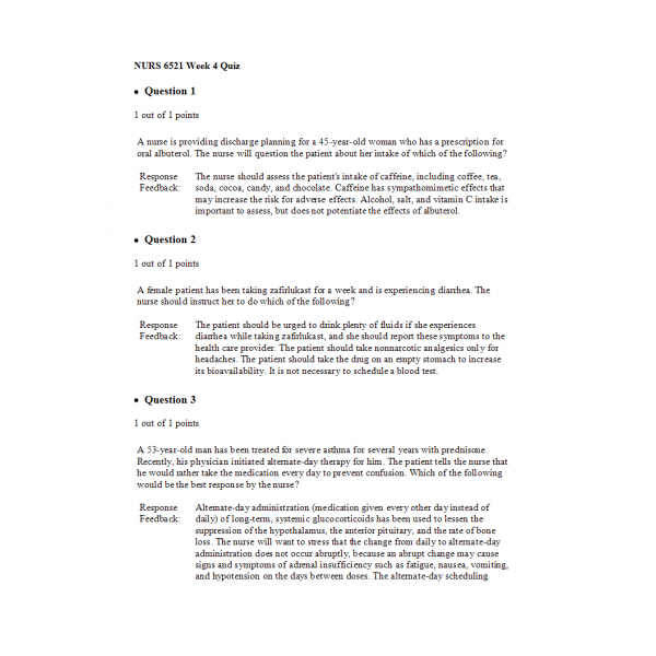 NURS 6521N Week 4 Quiz 2 - Question and Answers