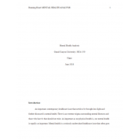 HCA 530 Topic 1 Assignment, Analysis of Contemporary Health Care Issue (Mental Health)