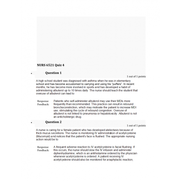 NURS 6521N Week 4 Quiz 4 - Question and Answers