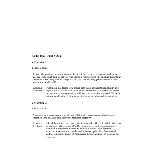 NURS 6521N Week 5 Quiz 1 - Question and Answers
