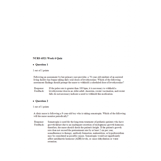 NURS 6521N Week 6 Quiz 1 - Question and Answers