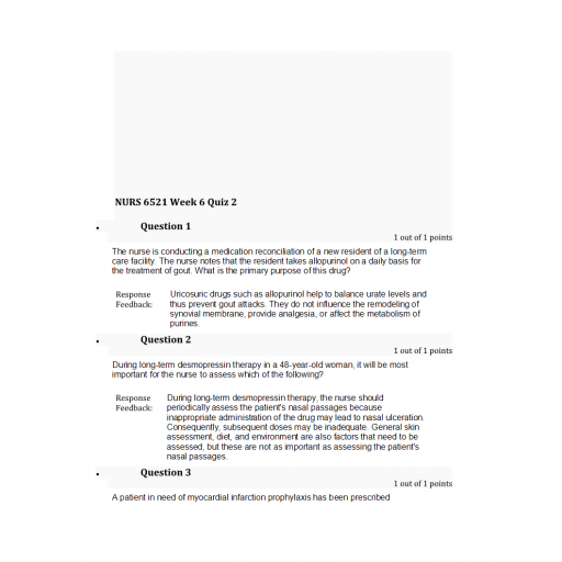 NURS 6521N Week 6 Quiz 2 - Question and Answers