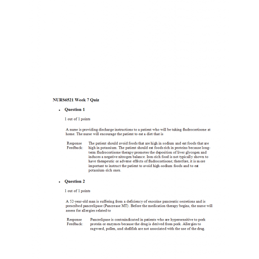 NURS 6521N Week 7 Quiz 1 - Question and Answers