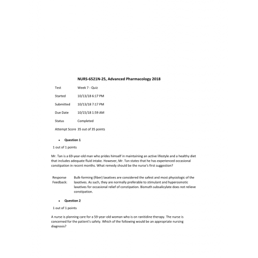 NURS 6521N Week 7 Quiz 2 - Question and Answers