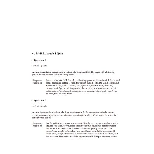 NURS 6521N Week 8 Quiz 1 - Question and Answers