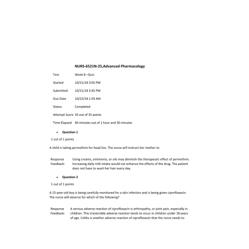 NURS 6521N Week 8 Quiz 2 - Question and Answers