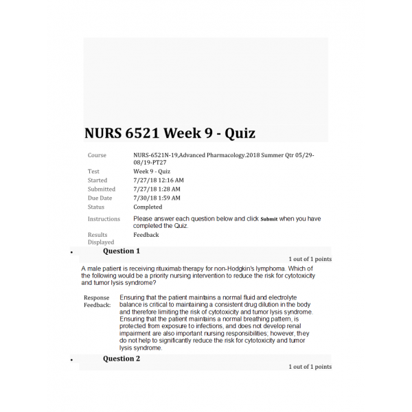 NURS 6521N Week 9 Quiz 1 - Question and Answers