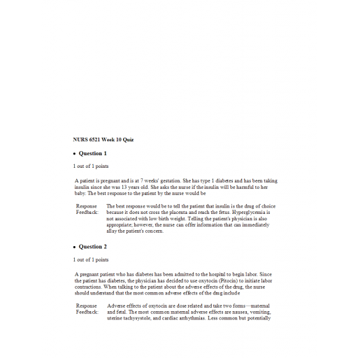 NURS 6521N Week 10 Quiz - Question and Answers