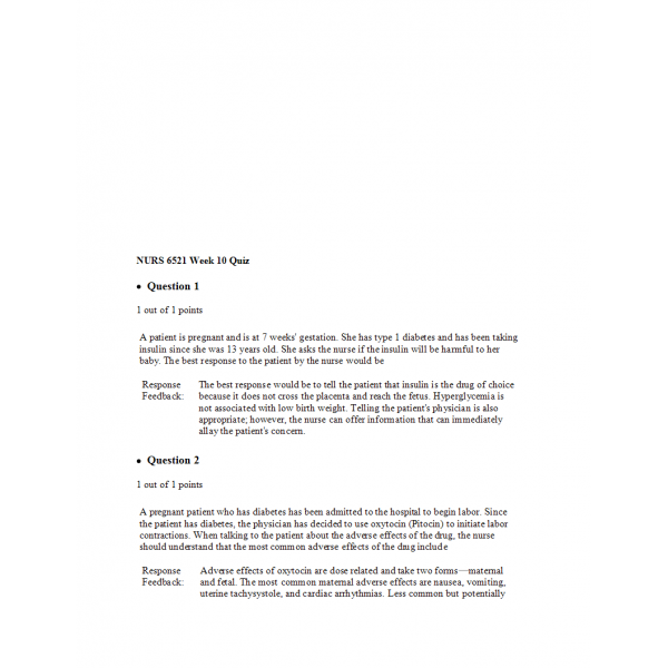 NURS 6521N Week 10 Quiz - Question and Answers