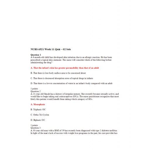 NURS 6521N Week 11 Quiz 1 - 02 Sets (Question and Answers)