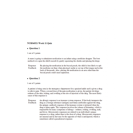 NURS 6521N Week 11 Quiz 2 - 02 Sets (Question and Answers)