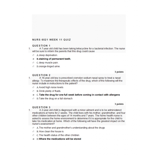 NURS 6521N Week 11 Quiz 3 - 02 Sets (Question and Answers)