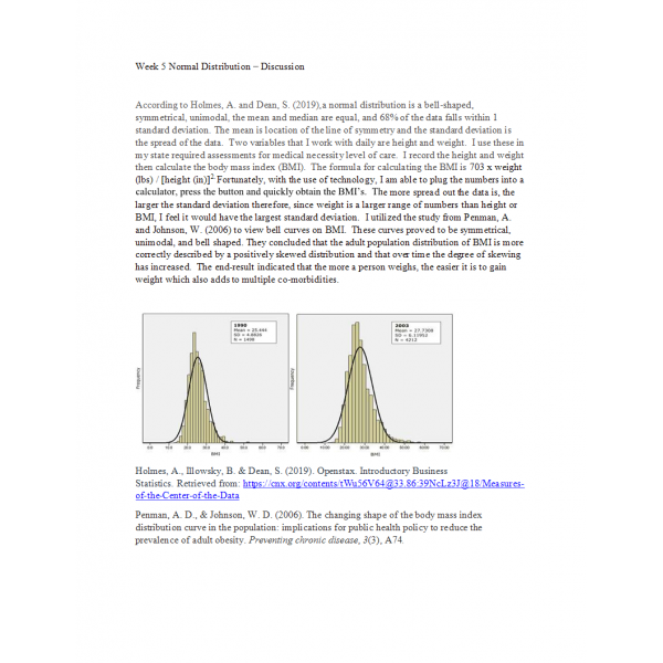 MATH 225N Week 5 Discussion, Normal Distribution MATH 225N Week 5 Discussion, Normal Distribution