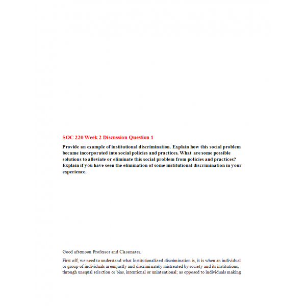 SOC 220 Week 2 Discussion Question 1 SOC 220 Week 2 Discussion Question 1