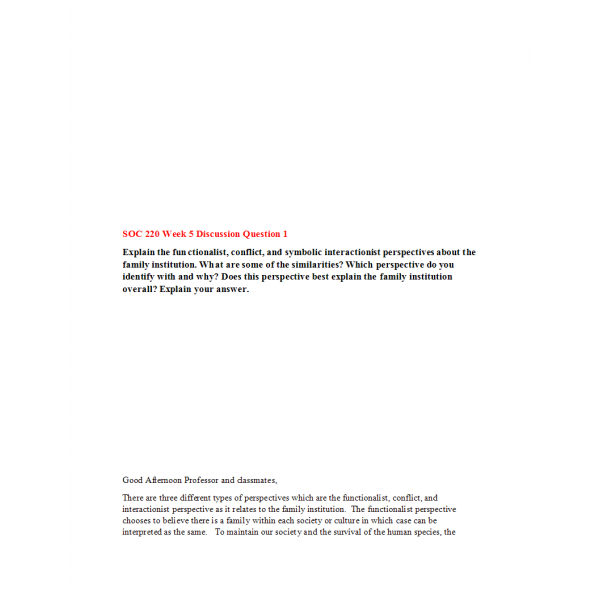 SOC 220 Week 5 DQ 1 SOC 220 Week 5 DQ 1