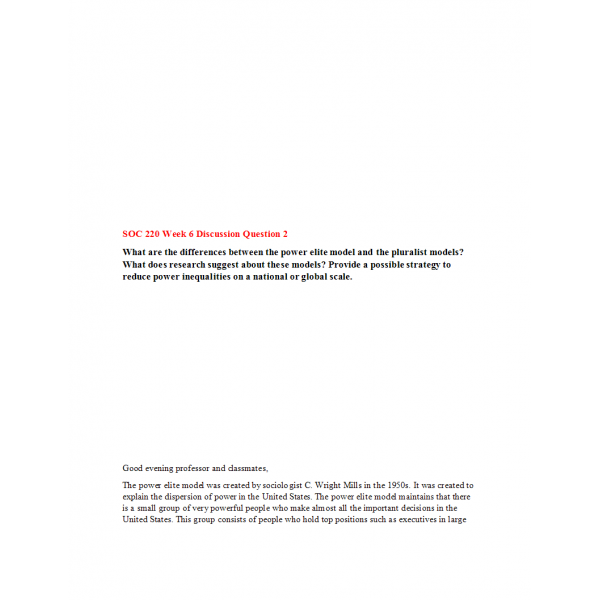 SOC 220 Week 6 DQ 2