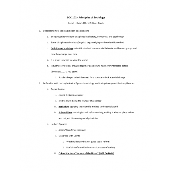 SOC 102 Quiz 1 Study Guide 1 SOC 102 Quiz 1 Study Guide 1
