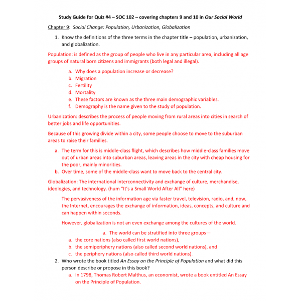SOC 102 Quiz 4 Study Guide SOC 102 Quiz 4 Study Guide