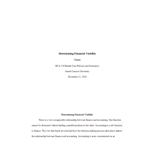 HCA 530 Topic 3 Assignment, Determining Financial Viability