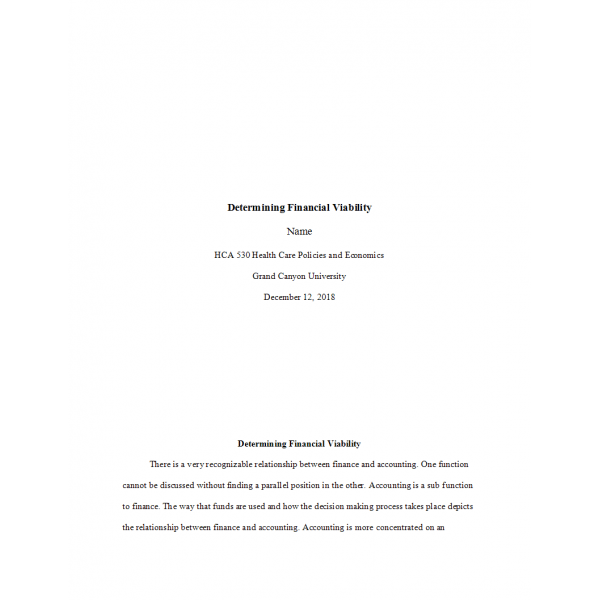 HCA 530 Topic 3 Assignment, Determining Financial Viability