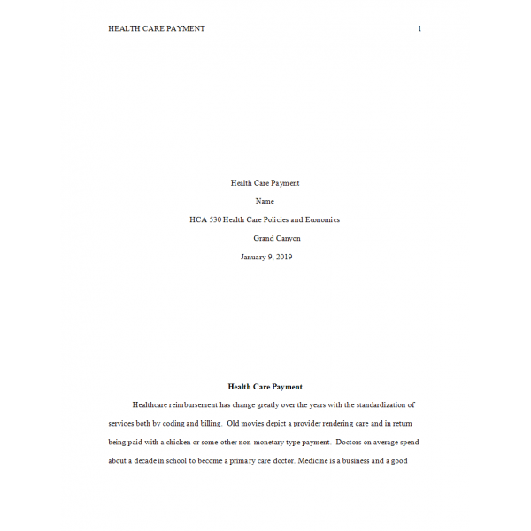 HCA 530 Topic 4 Assignment, Health Care Payment