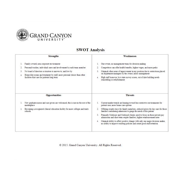 LDR 620 Week 3 Assignment, Strategic Planning - SWOT Analysis and Goals