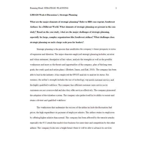 LDR 620 Week 4 Discussion 1, Strategic Planning