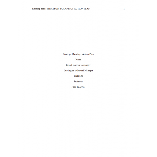 LDR 620 Week 5 Benchmark Assignment, Strategic Planning - Action Plan