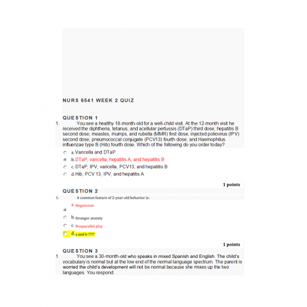 NURS 6541 Week 2 Quiz 1 - Question and Answers