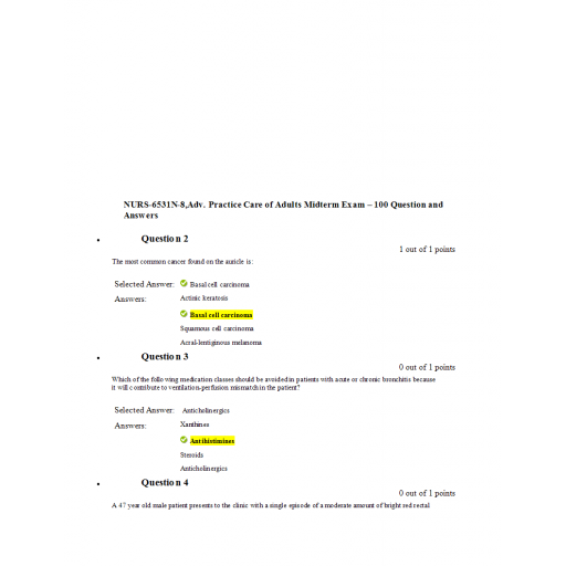 NURS 6531N Midterm Exam 2 - Question and Answers