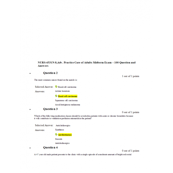 NURS 6531N Midterm Exam 2 - Question and Answers