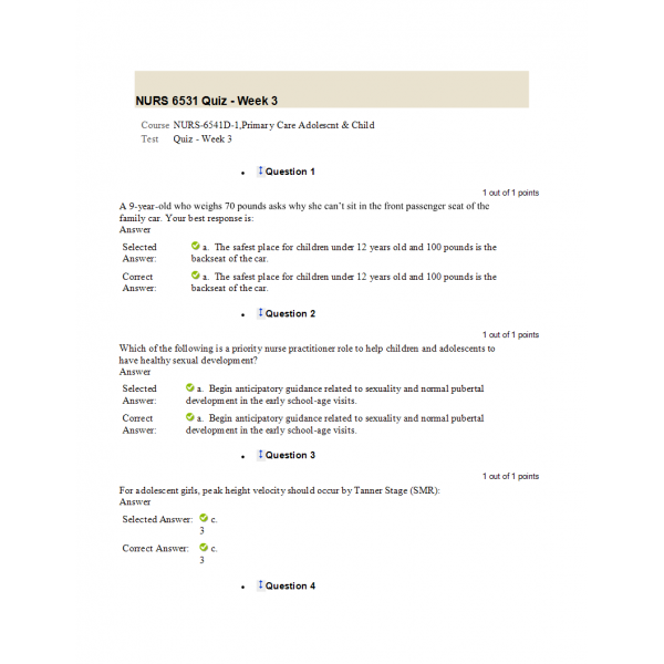 NURS 6531D Week 3 Quiz with Answers