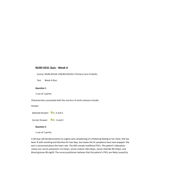 NURS 6531D - NURS 6531N Week 4 Quiz 2 with Answers