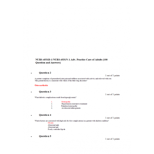 NURS 6531N Final Exam 3 - Question and Answers