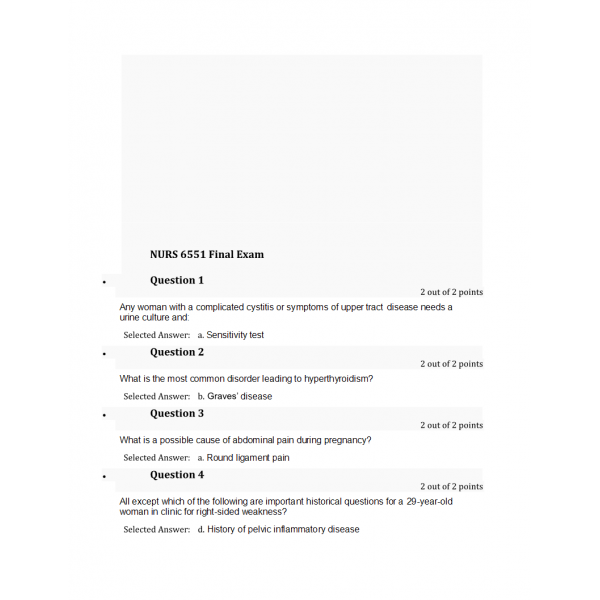 NURS 6551 Final Exam 1 - Question and Answers