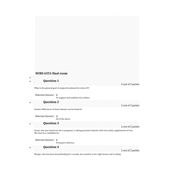 NURS 6551 Final Exam 4 - Question and Answers