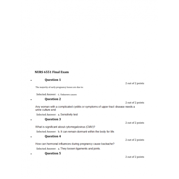 NURS 6551 Final Exam 5 - Question and Answers