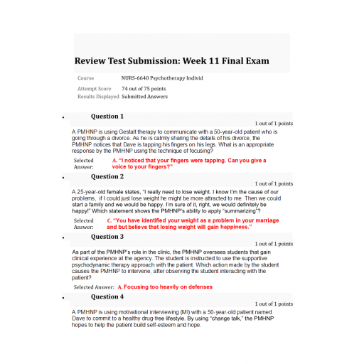 NURS 6640 Final Exam 3 - Question and Answers (74/75 Points)