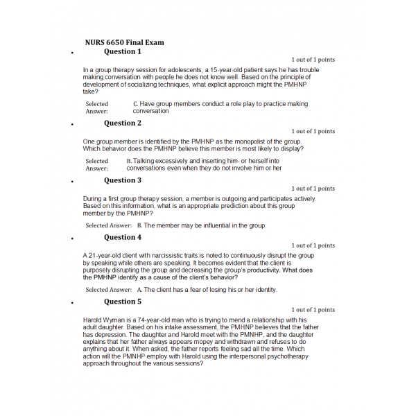 NURS 6650 Final Exam 2 - Question and Answers