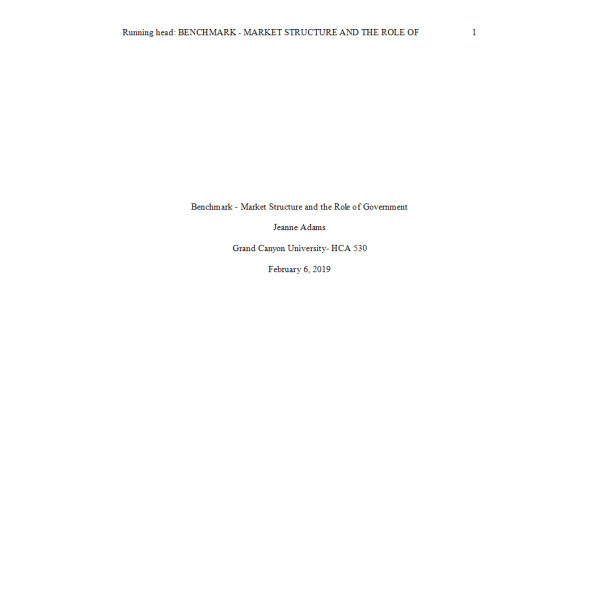 HCA 530 Topic 8 Benchmark Assignment, Market Structure and the Role of Government HCA 530 Topic 8 Benchmark Assignment, Market Structure and the Role of Government
