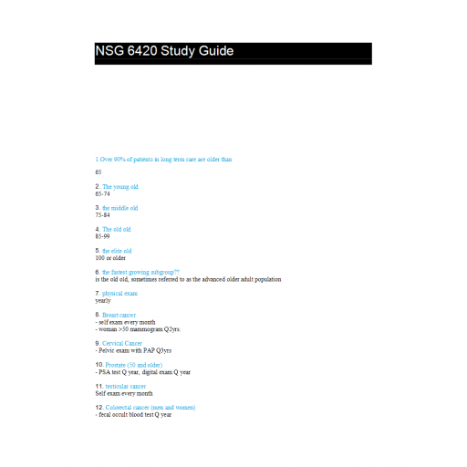NSG 6420 Final Exam Study Guide