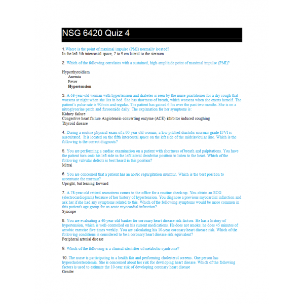 NSG 6420 Week 4 Quiz NSG 6420 Week 4 Quiz